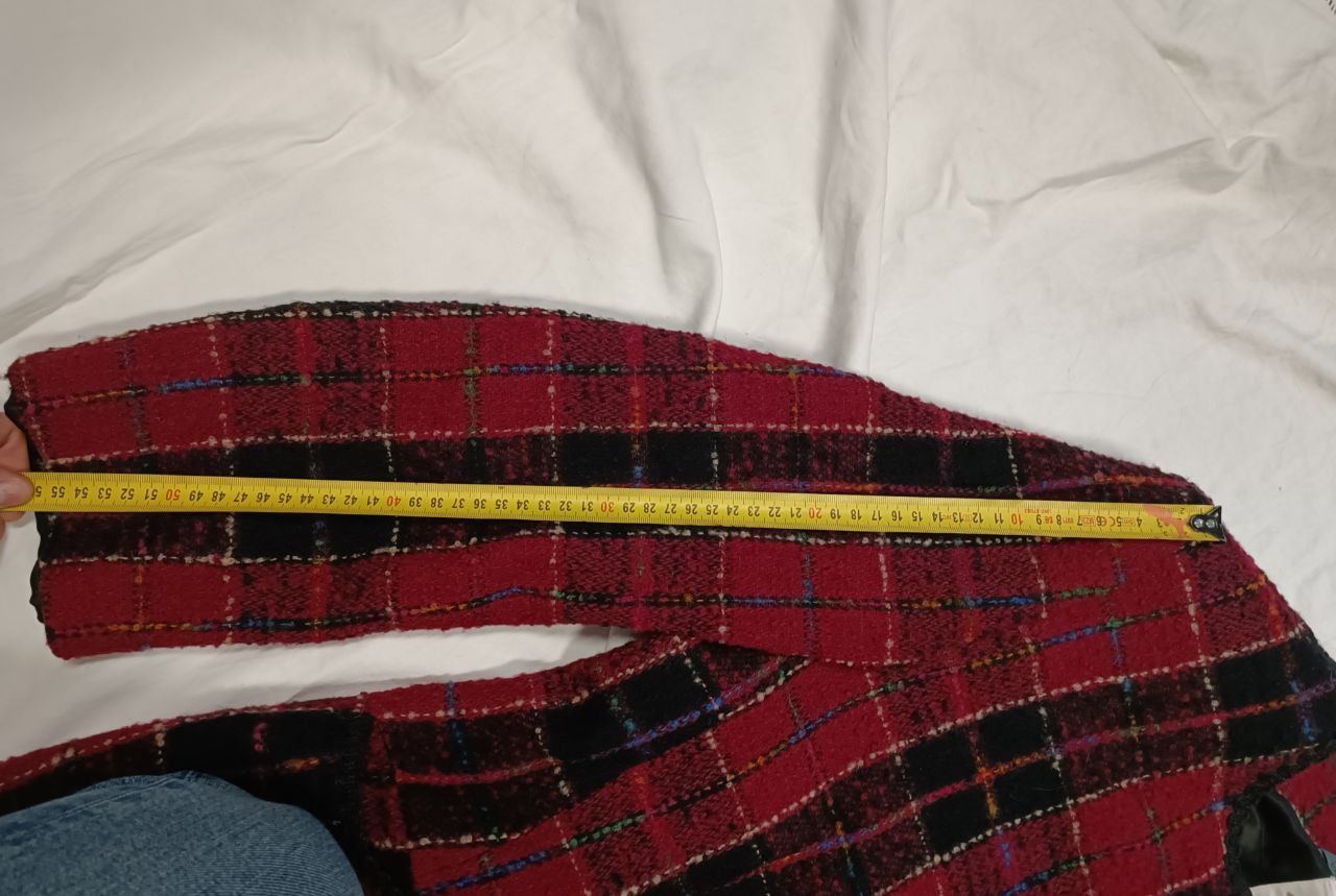 giacca vintage modello blazer bouclè fantasia tartan rosso e nero