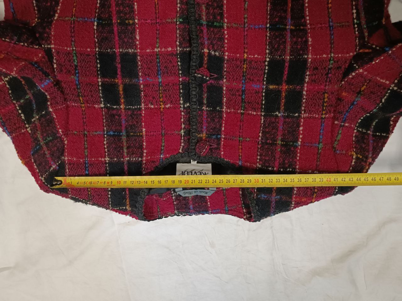 giacca vintage modello blazer bouclè fantasia tartan rosso e nero