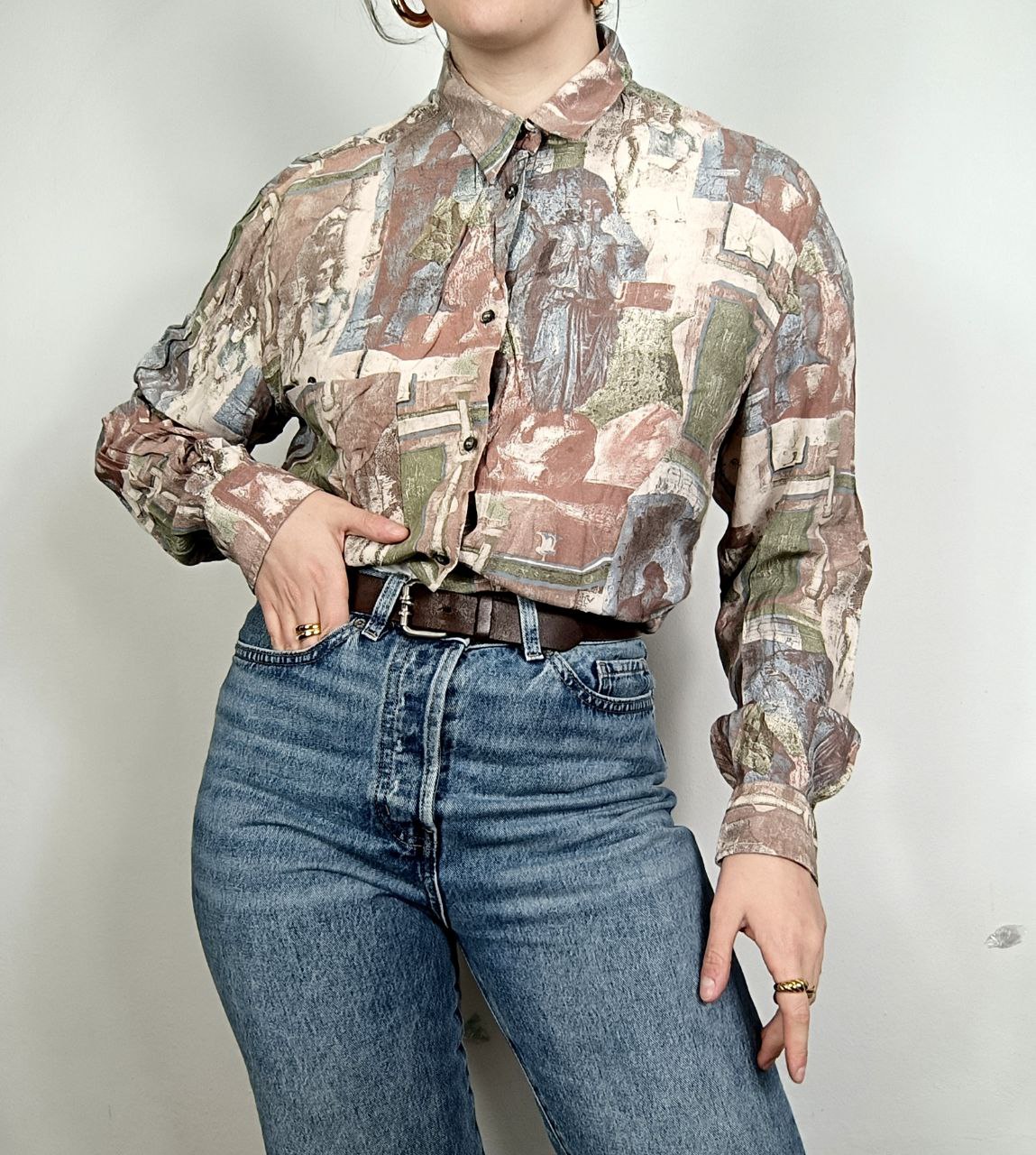 camicia vintage fantasia rosa antico in viscosa