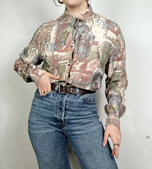 camicia vintage fantasia rosa antico in viscosa
