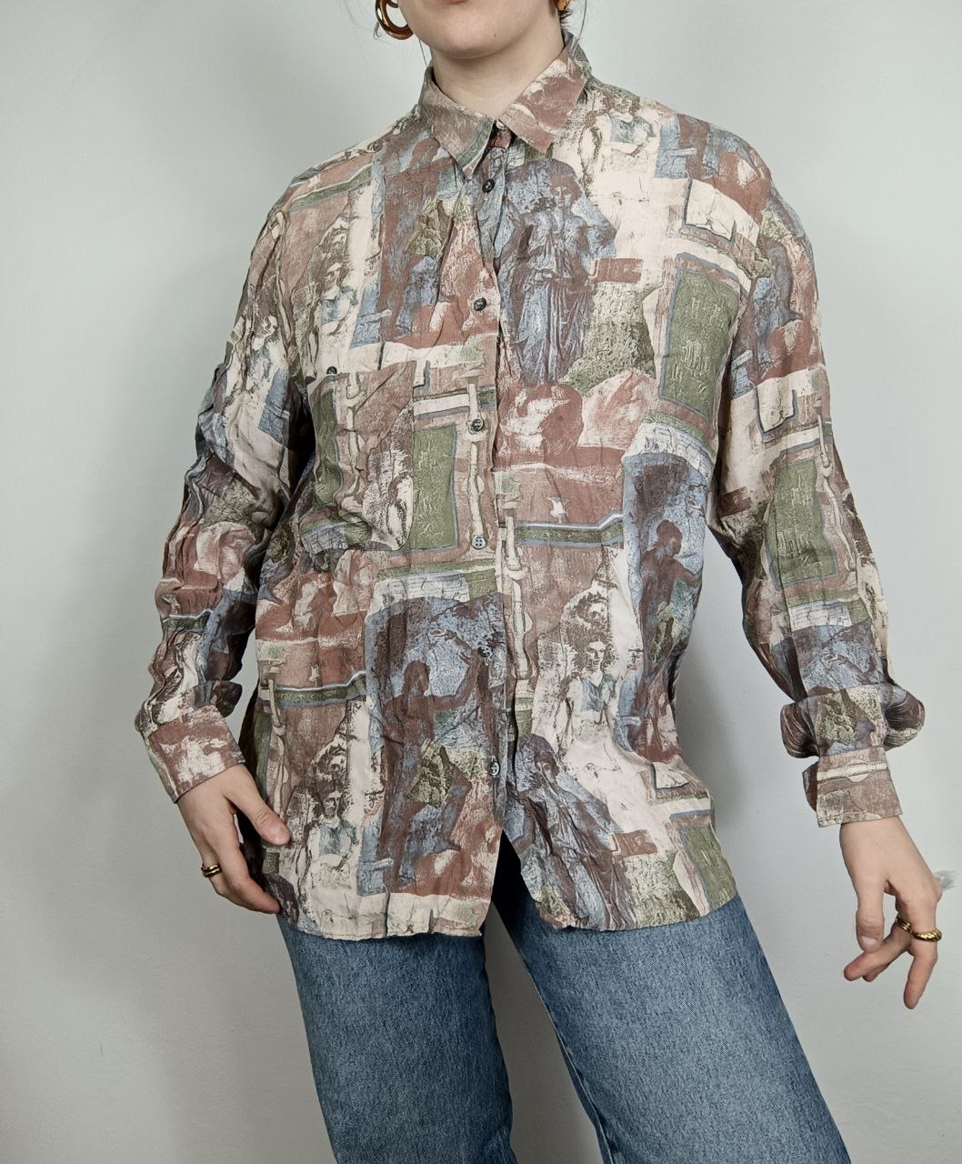 camicia vintage fantasia rosa antico in viscosa