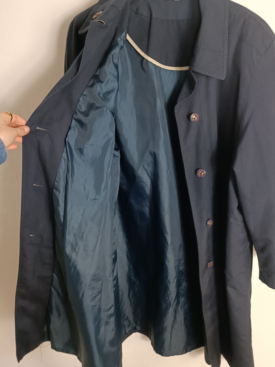 cappotto trench vintage lungo blu navy classico