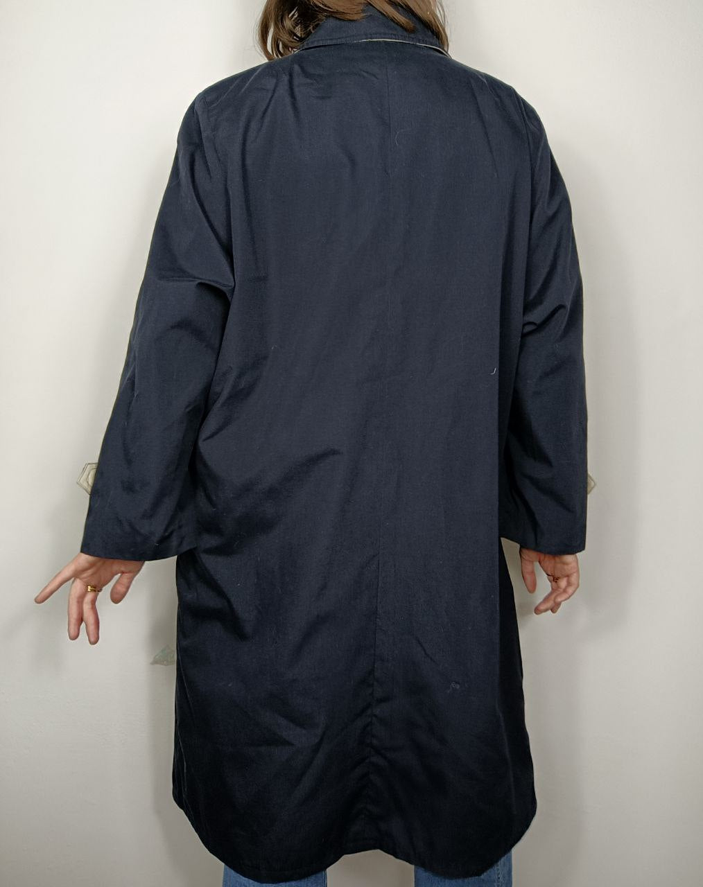 cappotto trench vintage lungo blu navy classico