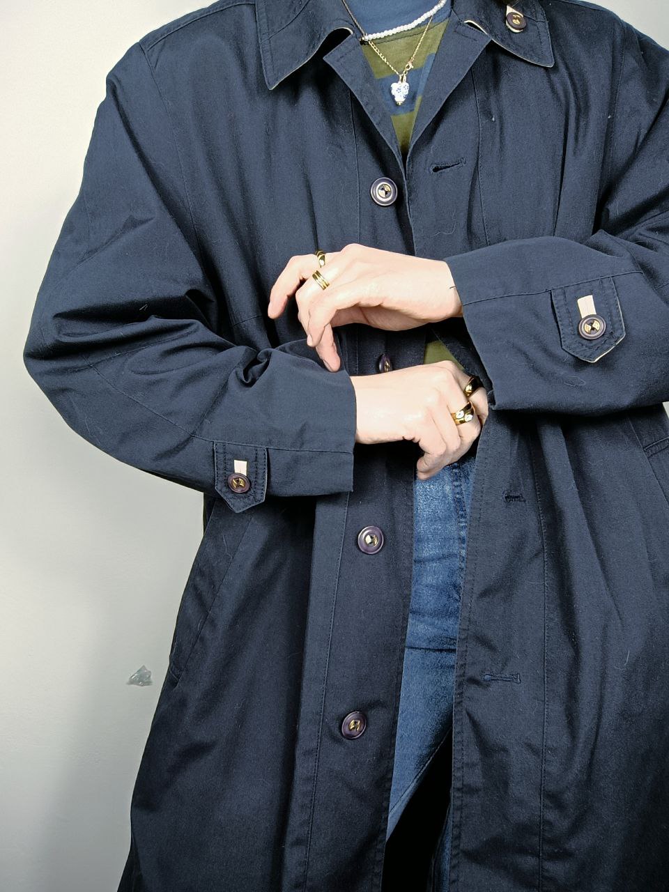 cappotto trench vintage lungo blu navy classico