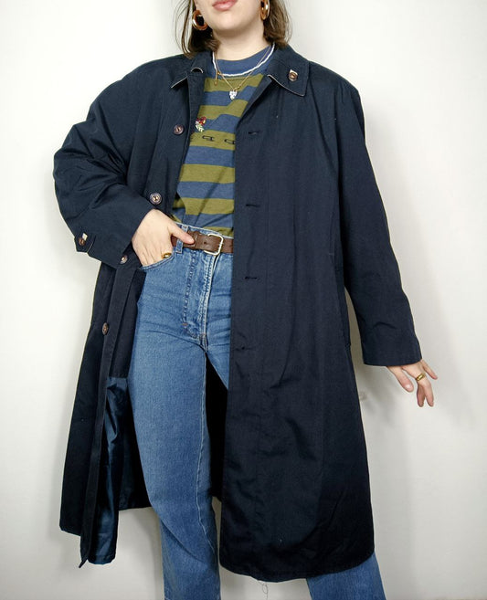 cappotto trench vintage lungo blu navy classico