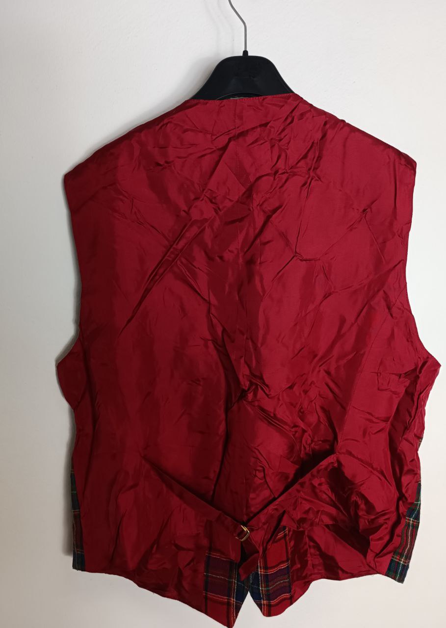 gilet vintage oversize in fantasia a quadretti scozzese tartan rosso in lana