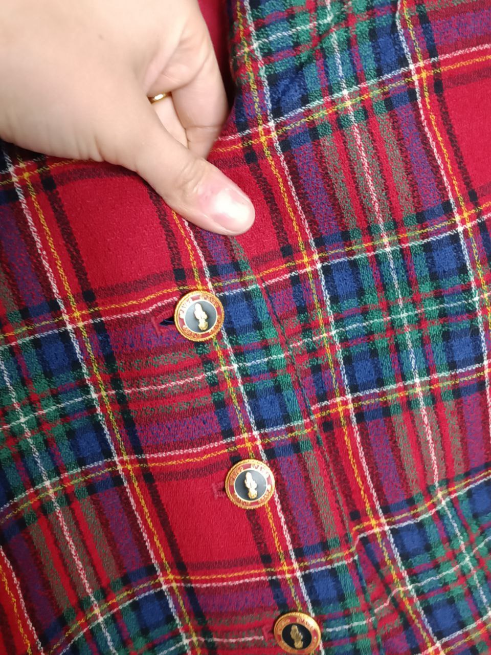 gilet vintage oversize in fantasia a quadretti scozzese tartan rosso in lana