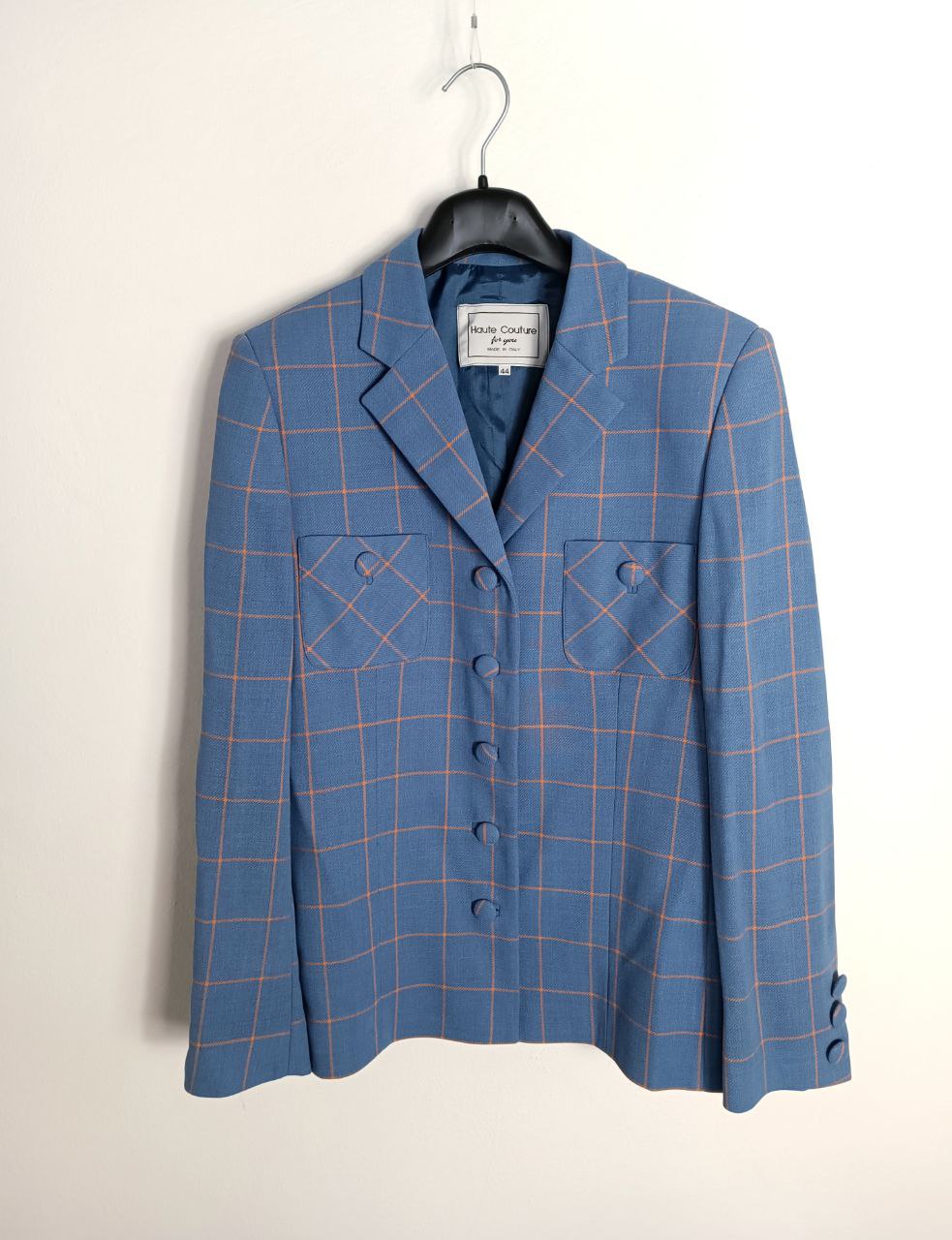 blazer vintage azzurro carta da zucchero in lana, fantasia a quadretti