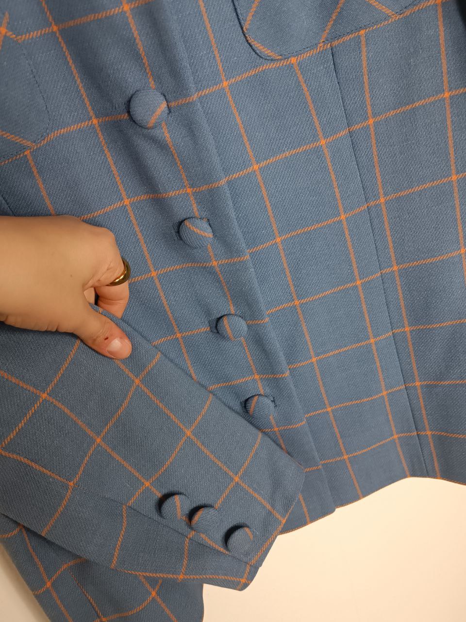 blazer vintage azzurro carta da zucchero in lana, fantasia a quadretti