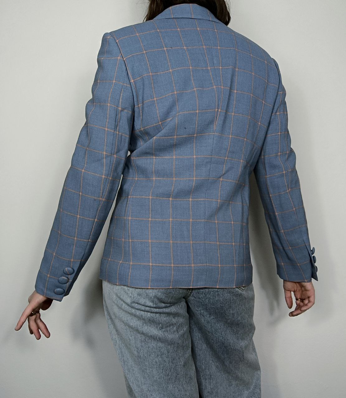 blazer vintage azzurro carta da zucchero in lana, fantasia a quadretti