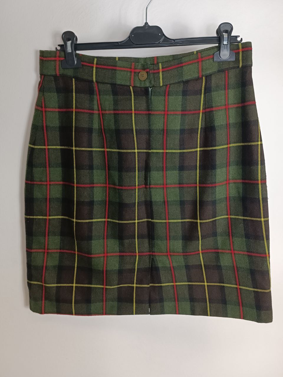 mini gonna vintage con fantasia a quadretti scozzesi tartan verde militare