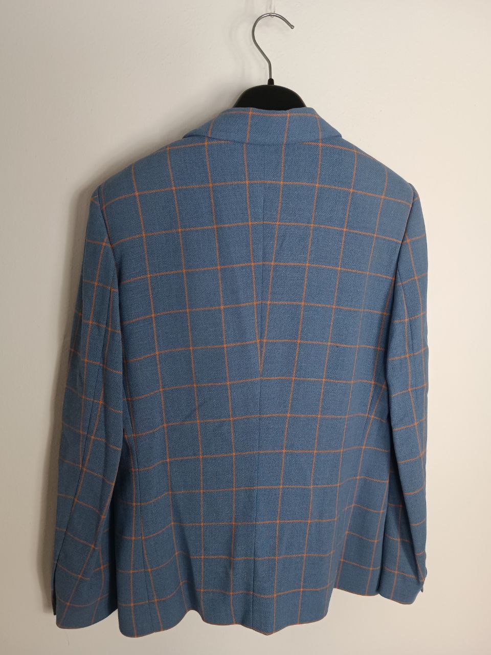 blazer vintage azzurro carta da zucchero in lana, fantasia a quadretti