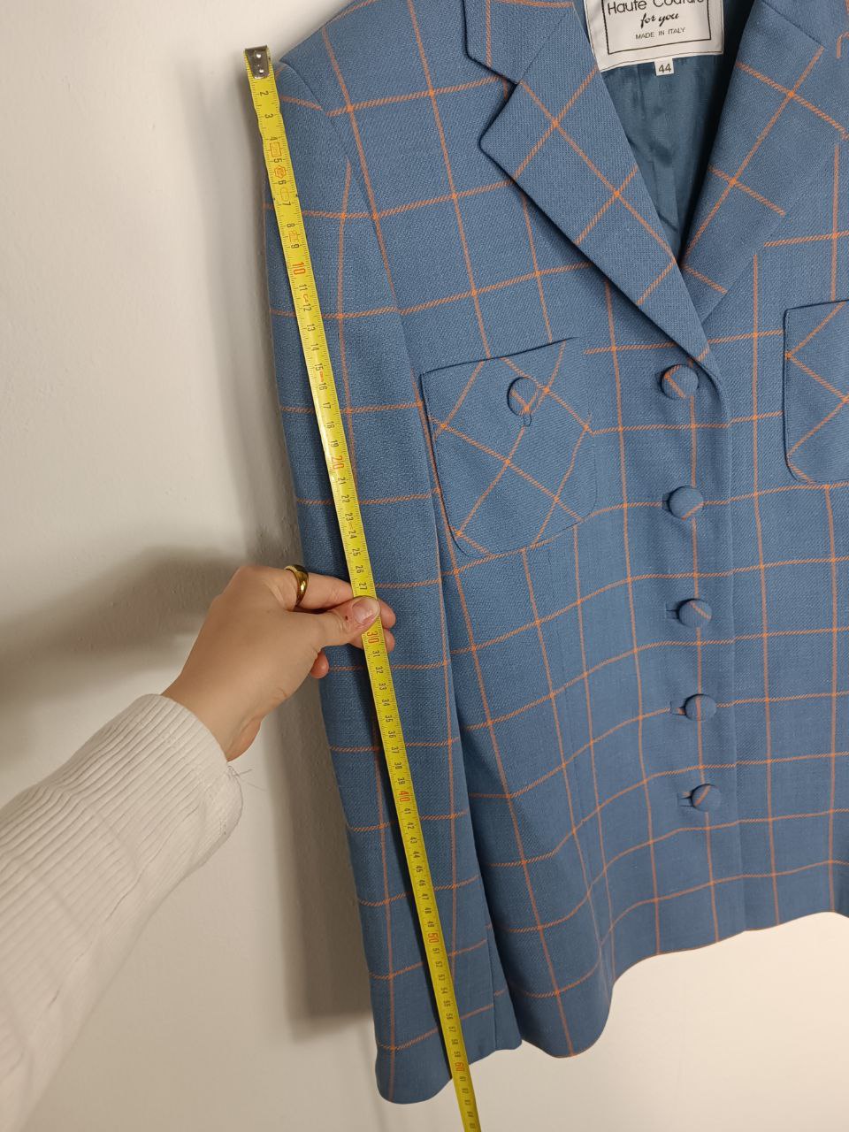 blazer vintage azzurro carta da zucchero in lana, fantasia a quadretti