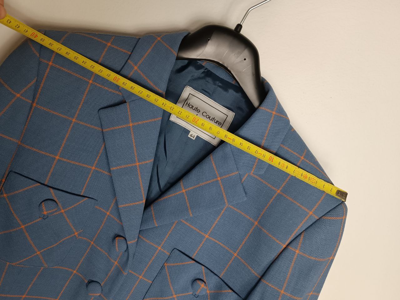 blazer vintage azzurro carta da zucchero in lana, fantasia a quadretti