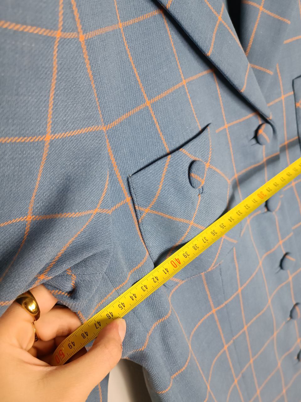 blazer vintage azzurro carta da zucchero in lana, fantasia a quadretti