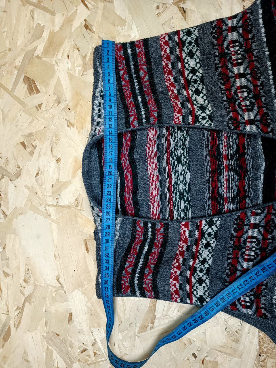 gilet vintage in maglia misto lana fantasia jacquard grigio e rosso