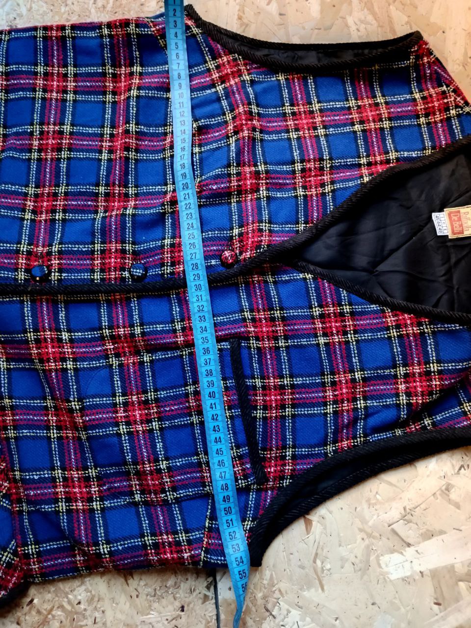 gilet vintage smanicato tweed tartan blu e rosso in misto lana