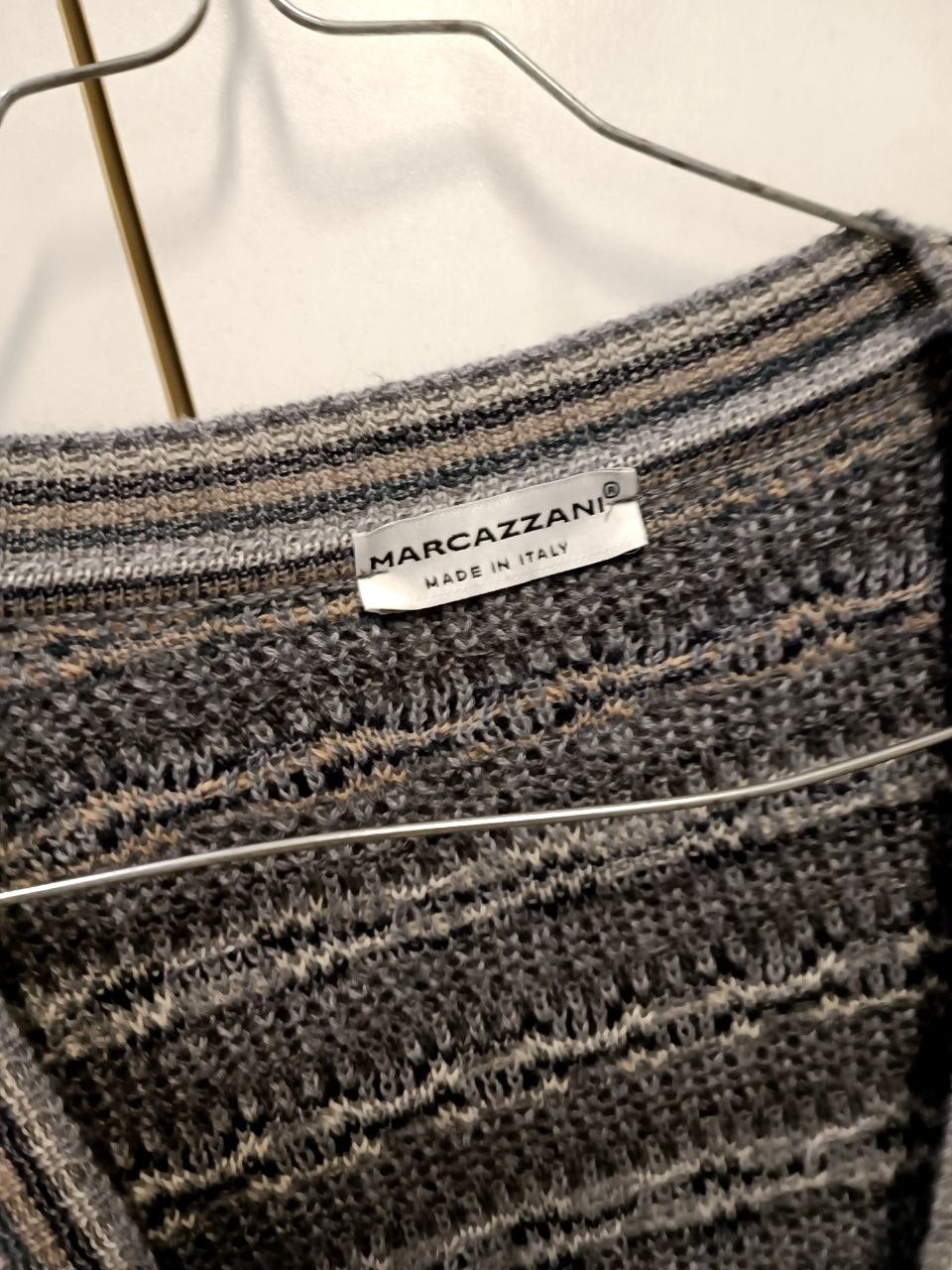 maglione cardigan vintage 80s coogi style jacquard misto lana grigio e beige